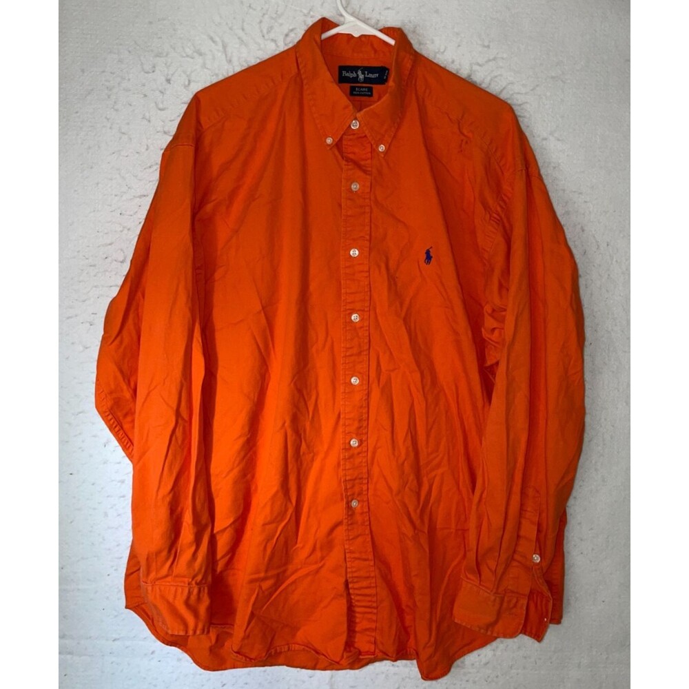 POLO Ralph Lauren mens XL Orange Blaire shirt Cotton Long sleeve button down VTG